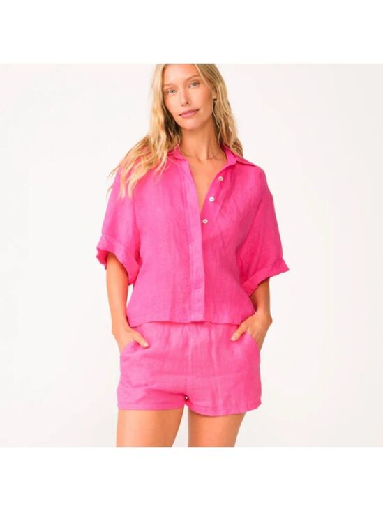 LOFT Pants - LOFT linen two piece set Bright Pink beach shorts and button up top xxs